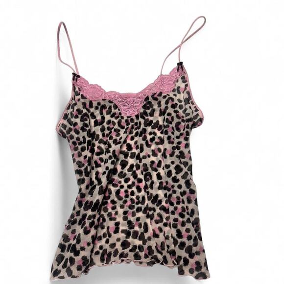 Marks & Spencer Pink Leopard Print Lace Trim Y2K Vintage Cami Top Bow Size M - Picture 3 of 5